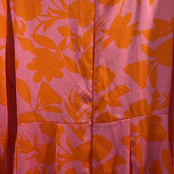 Like New Orange Floral Wrap Front Cutout Pink Midi Dress - Picture 8 of 8